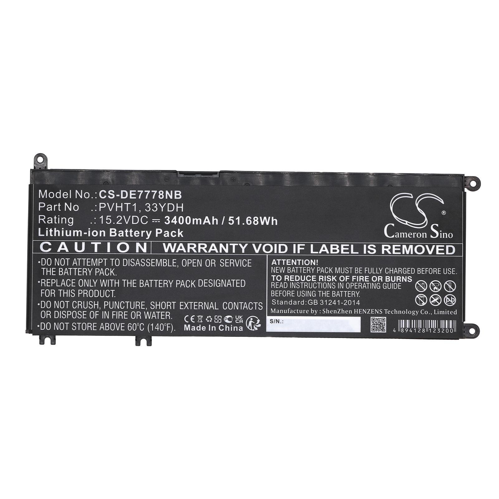 Батерия  за лаптоп DELL G3 15, G5 15 5587, INS 15PD-1863BL, Latitude 15 3590, 33YDH, W7NKD, LiIon 15.2V  3400mAh CAMERON SINO