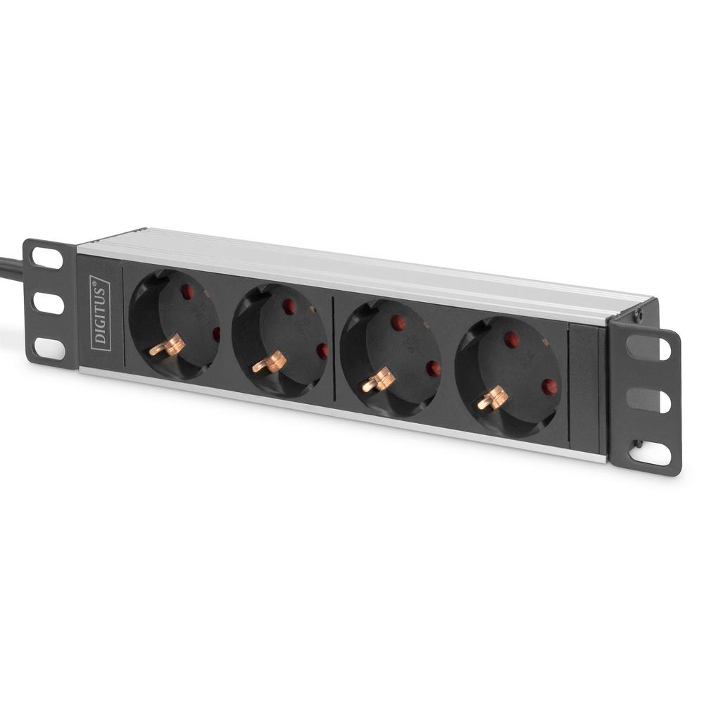 DIGITUS DN-95418 :: Разклонител PDU за 10" шкаф, 4 гнезда, алуминиев, 1U, 16A, 2.0 м