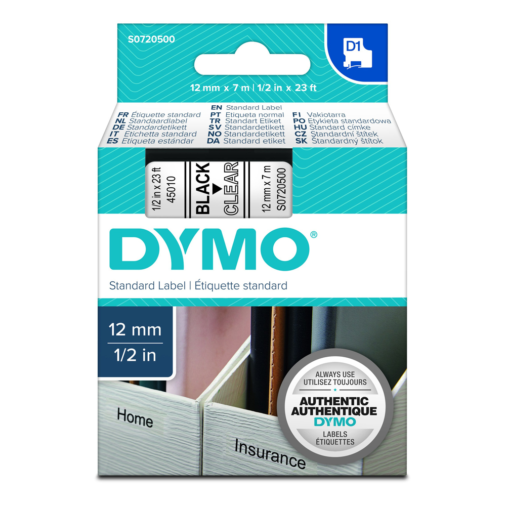 DYMO D1 (720590) TAPE 12mmX7m BLACK/GREEN