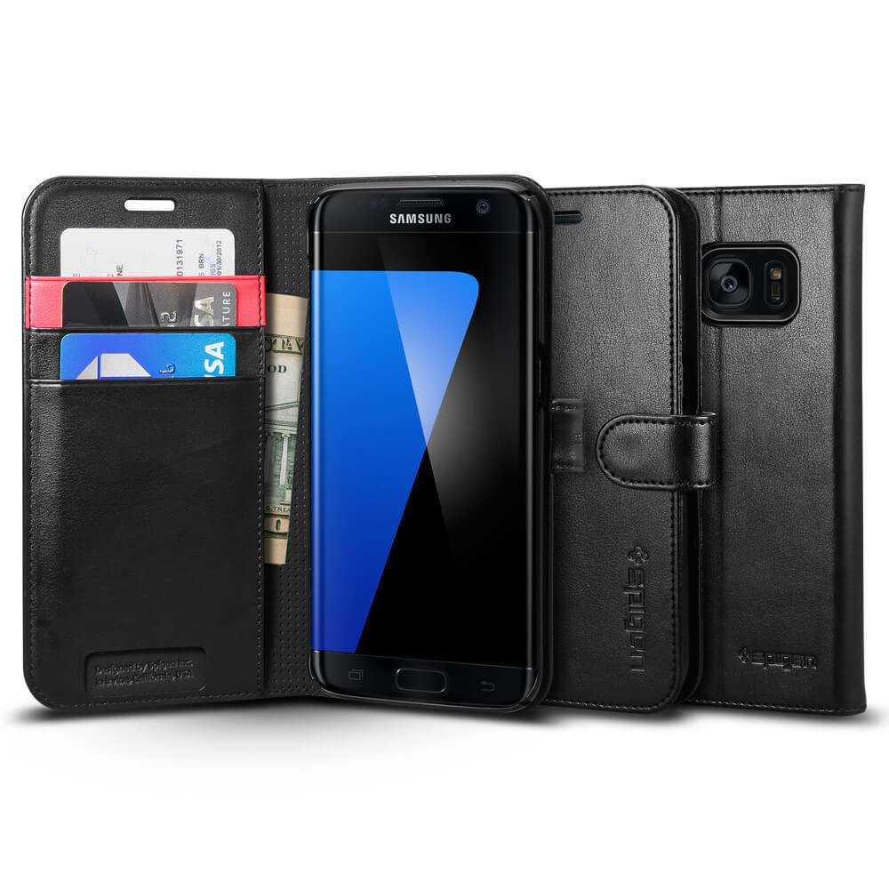 Кожен калъф, тип портфейл и поставка за Samsung Galaxy S7 Edge - Spigen Wallet S Case (черен) | JAR Computers Кожен калъф, тип портфейл и поставка за Samsung Galaxy S7 Edge - Spigen Wallet S Case (черен)