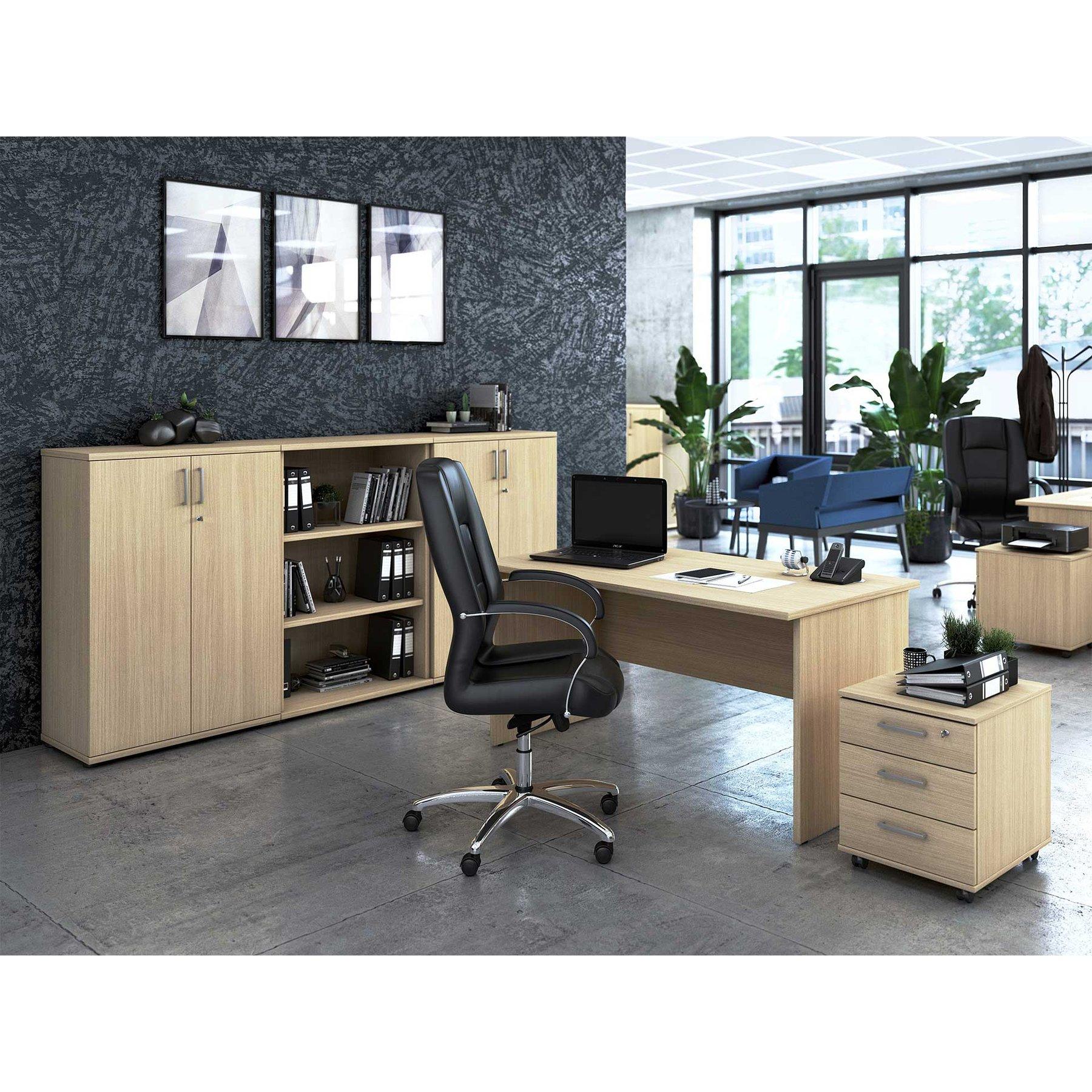 Контейнер за бюро Narbutas Optima, 415 x 500 x 510 mm, с колелца, ПДЧ, меламин избелен дъб, сива правоъгълна дръжка