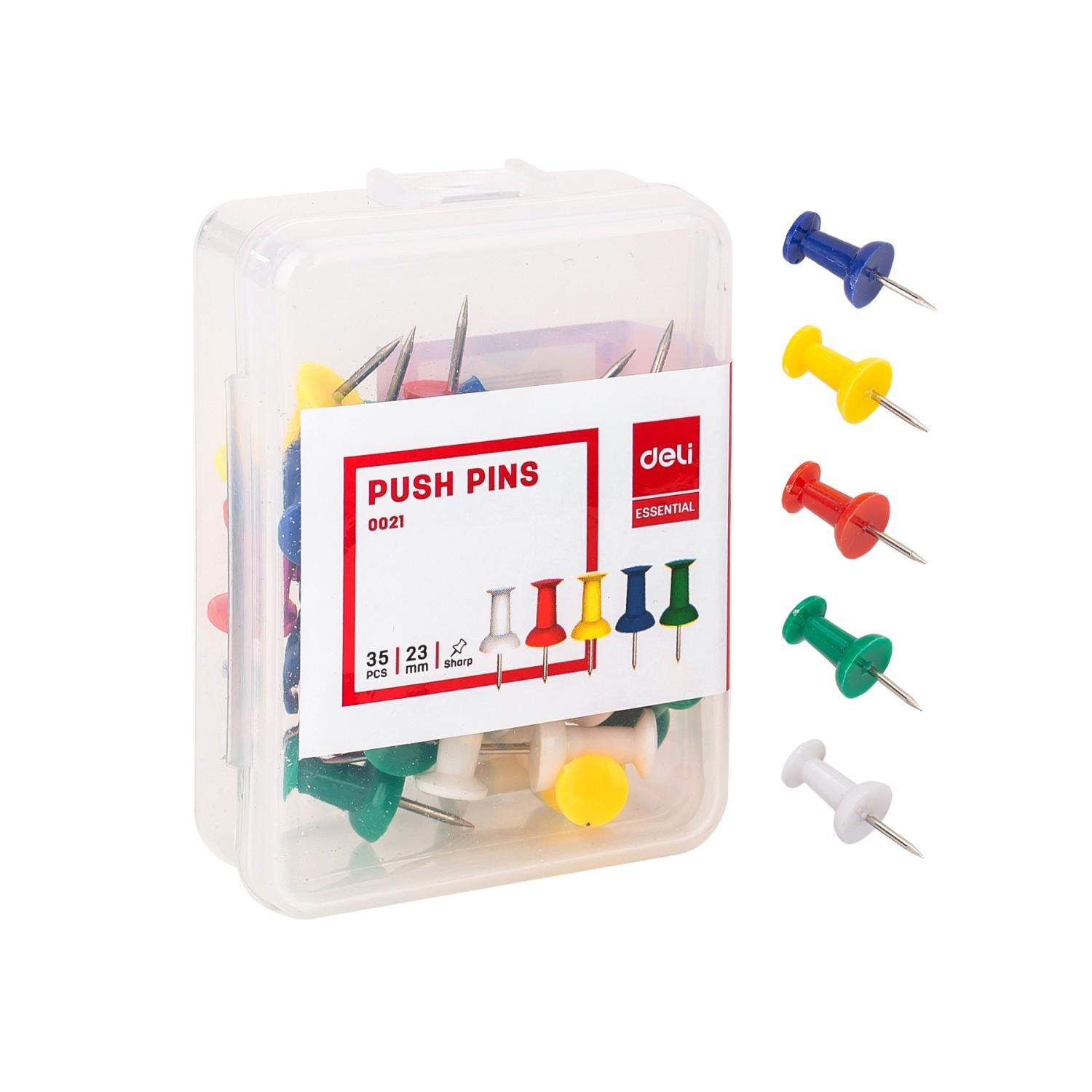 Пинове за коркова дъска Deli Essential, E0021, цветни, кутия 35 бр. | JAR Computers Пинове за коркова дъска Deli Essential, E0021, цветни, кутия 35 бр.