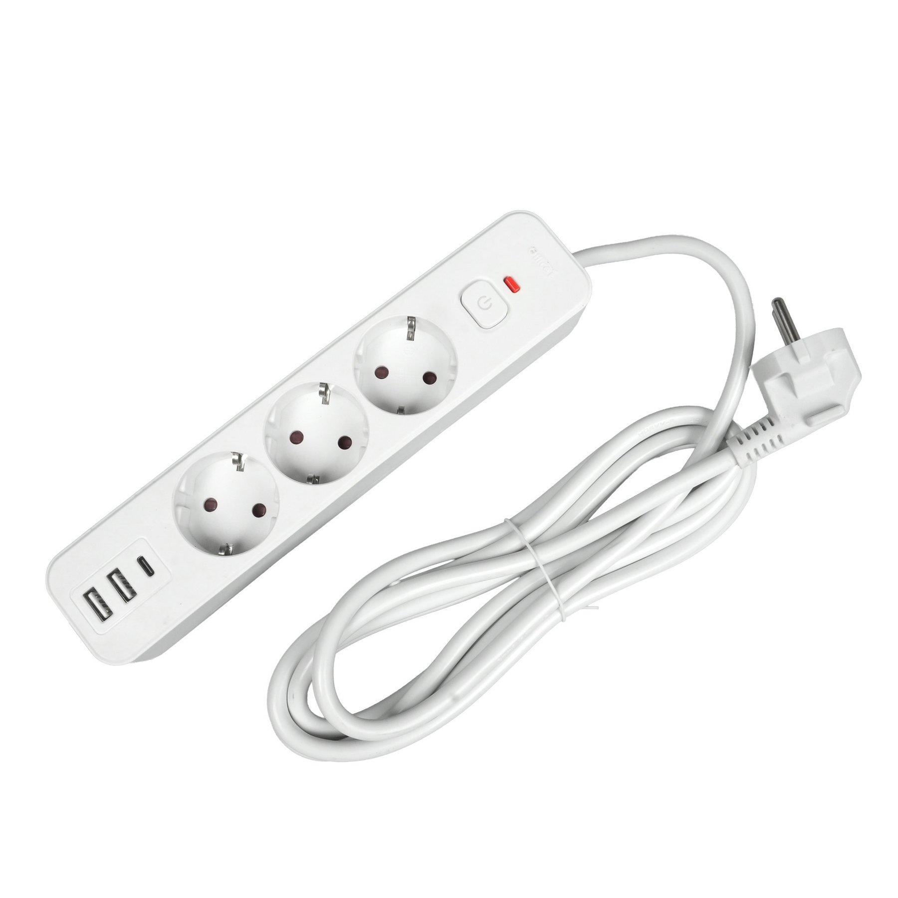 Разклонител Office 1, шуко, 3 гнезда, 3 m кабел, 2 USB Type-A, 1 USB Type-C, с ключ, бял | JAR Computers Разклонител Office 1, шуко, 3 гнезда, 3 m кабел, 2 USB Type-A, 1 USB Type-C, с ключ, бял