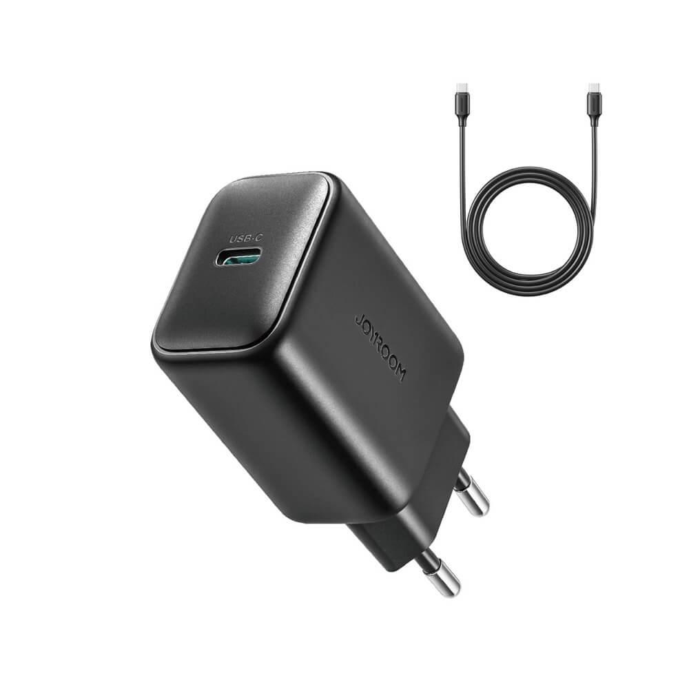 Захранване за ел. мрежа с USB-C изход с технология за бързо зареждане и USB-C към USB-C кабел - Joyroom JR-TCF23 PPS USB-C PD Wall Charger 25W With USB-C Cable (черен) | JAR Computers Захранване за ел. мрежа с USB-C изход с технология за бързо зареждане и USB-C към USB-C кабел - Joyroom JR-TCF23 PPS USB-C PD Wall Charger 25W With USB-C Cable (черен)