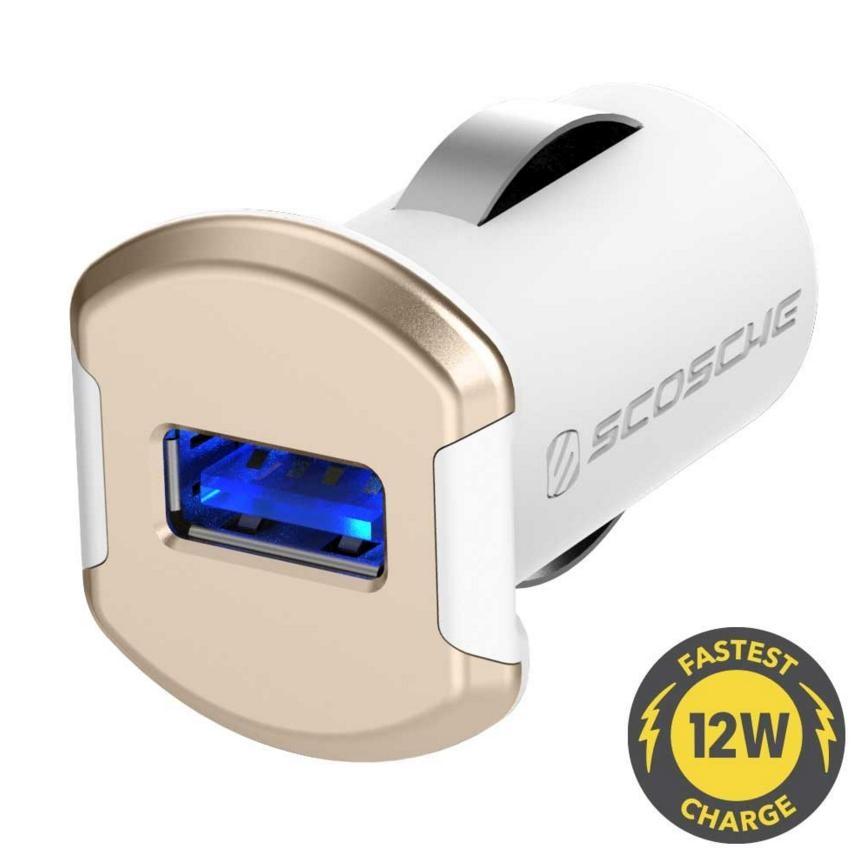 Зарядно за кола с USB изход за мобилни устройства - Scosche reVOLT 12W (2.4A) (златист-бял) | JAR Computers Зарядно за кола с USB изход за мобилни устройства - Scosche reVOLT 12W (2.4A) (златист-бял)