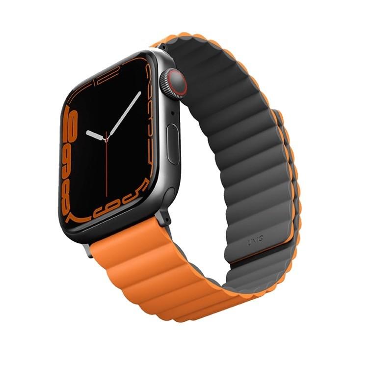 Двулицева магнитна силиконова каишка за Apple Watch 42мм, 44мм, 45мм, Ultra, Ultra 2 49мм - Uniq Revix Silicone Magnetic Strap (оранжев-сив) | JAR Computers Двулицева магнитна силиконова каишка за Apple Watch 42мм, 44мм, 45мм, Ultra, Ultra 2 49мм - Uniq Revix Silicone Magnetic Strap (оранжев-сив)