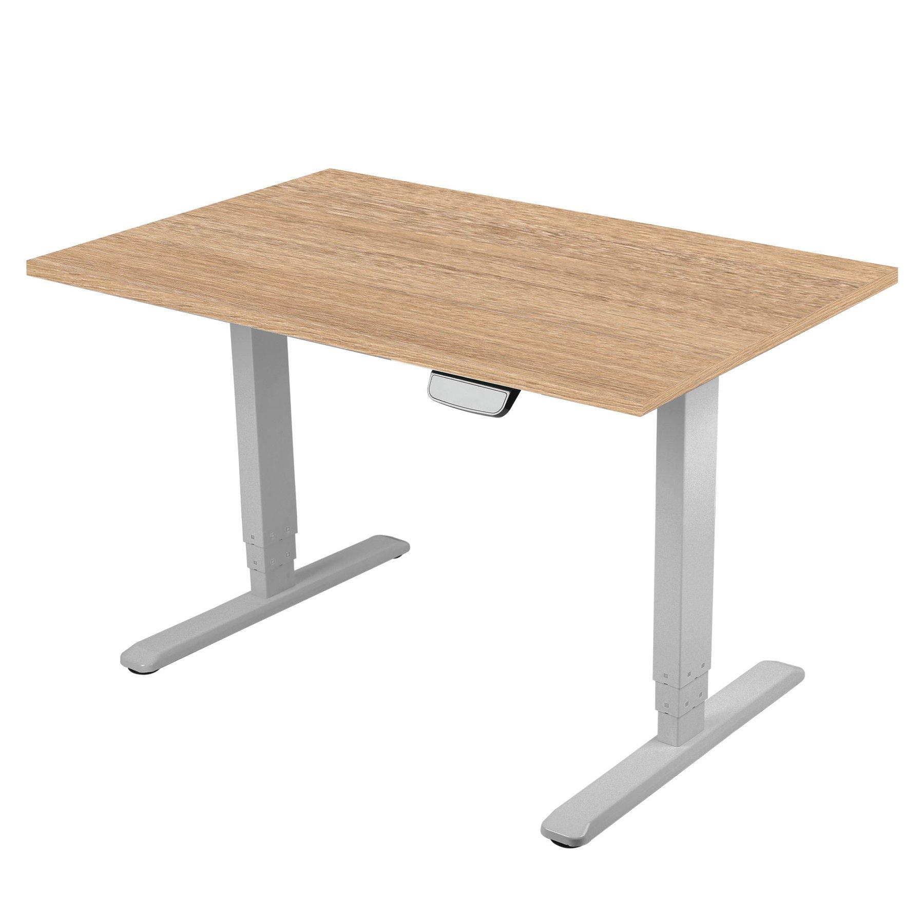 Ергономично eлектрическо бюро RFG, 160 x 80 cm, ПДЧ 25 mm, плот кехлибарен дъб, сиви метални крака