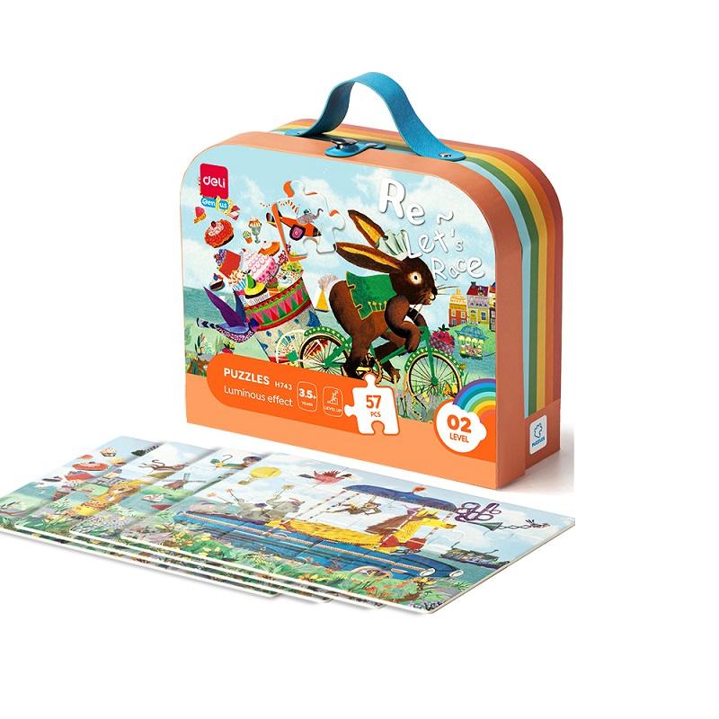 Комплект пъзели Deli Genius EH743, 3.5+ години, 3 бр, 57 части общо, луминисцентен ефект, в куфар | JAR Computers Комплект пъзели Deli Genius EH743, 3.5+ години, 3 бр, 57 части общо, луминисцентен ефект, в куфар