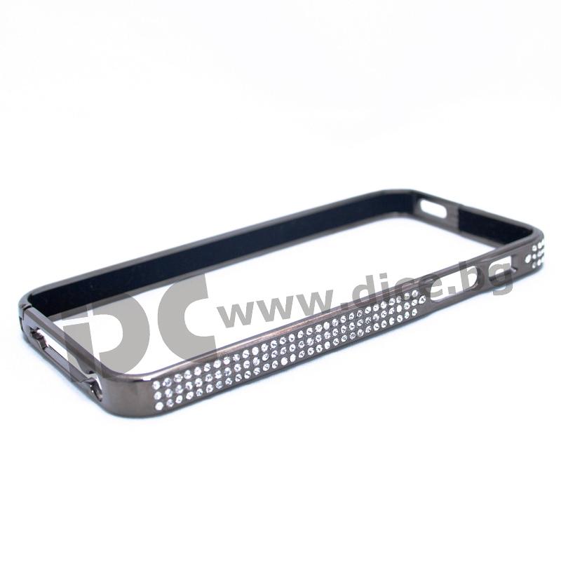 Луксозен метален бъмпер с кристали за iPhone 5S, iPhone 5, iPhone SE - NYX Crystal Bumper (черен) | JAR Computers Луксозен метален бъмпер с кристали за iPhone 5S, iPhone 5, iPhone SE - NYX Crystal Bumper (черен)