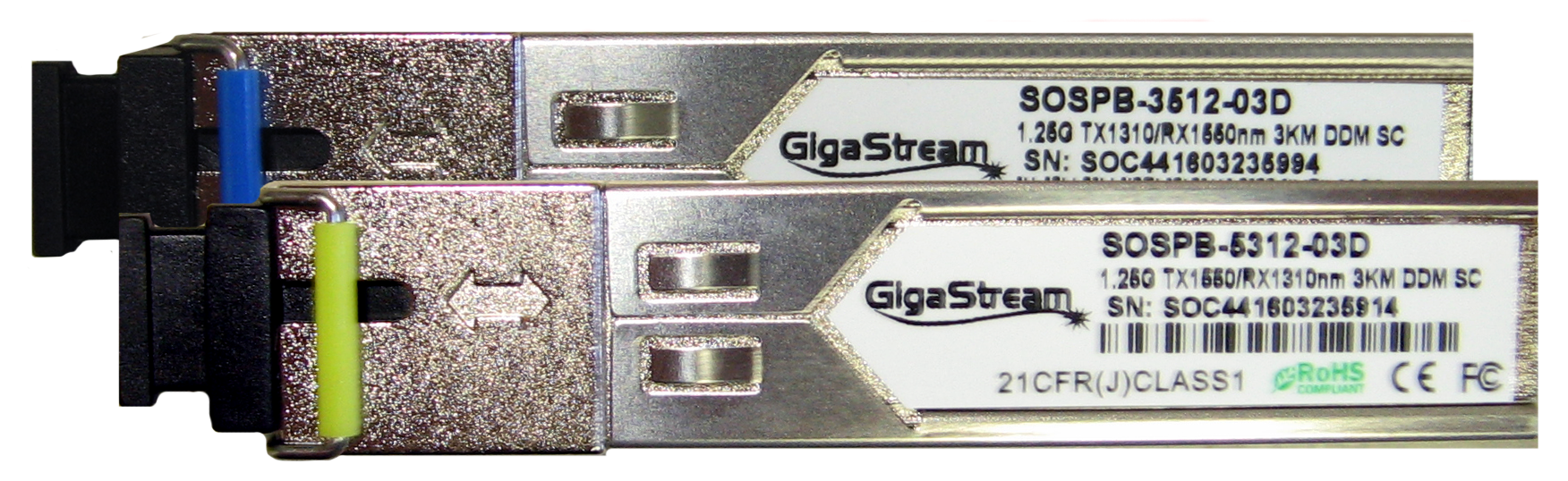 SFP МОДУЛИ КОМПЛЕКТ GigaStream BIDI-LX-A(Tx1310) и BIDI-LX-B(Tx1550) 1.25 G SC Конектори FP Лазер 3км DDM