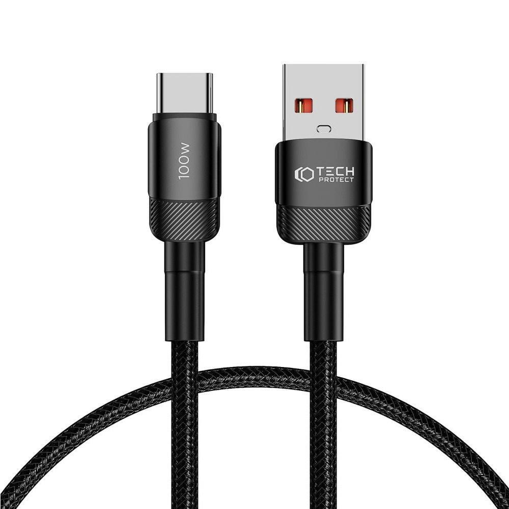 Tech-Protect Ultraboost Evo USB-A to USB-C Cable 100W - кабел с въжена оплетка за устройства с USB-C порт (25 см) (черен)