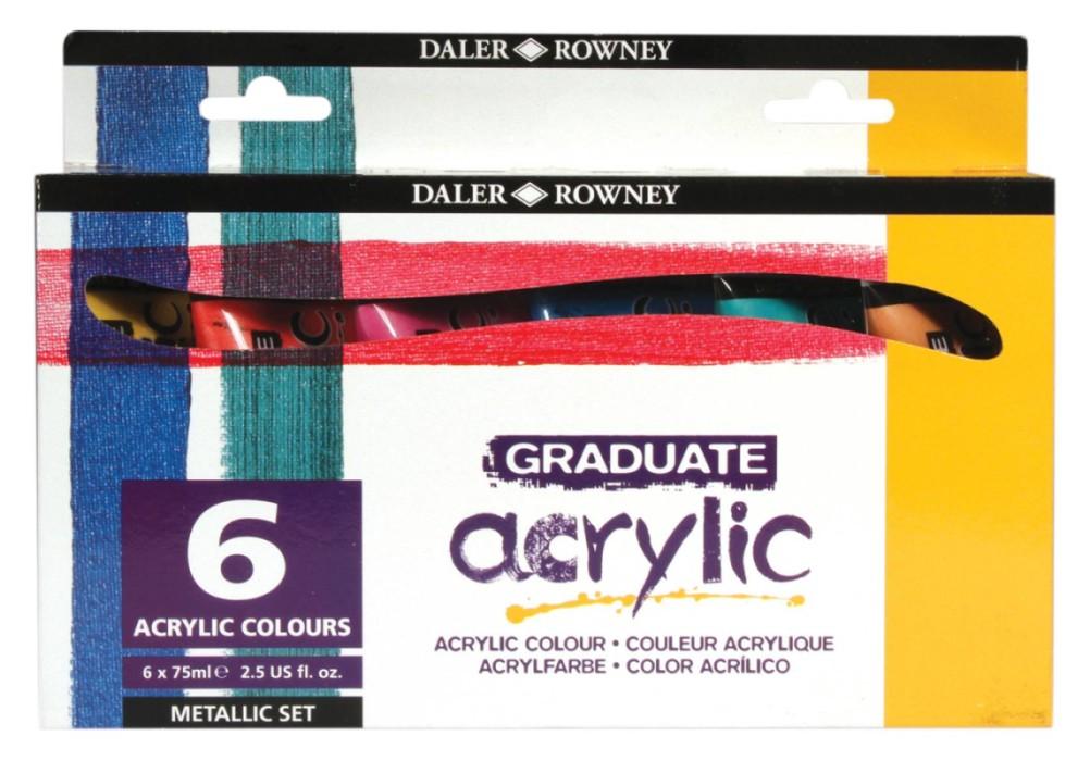 Комплект акрилни бои DALER-ROWNEY Graduate Acrylic Colour Metallic Set, в тубички, 6 цвята × 75 мл | JAR Computers Комплект акрилни бои DALER-ROWNEY Graduate Acrylic Colour Metallic Set, в тубички, 6 цвята × 75 мл
