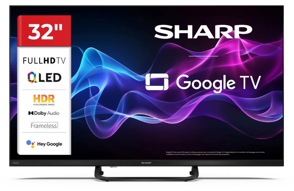 Sharp 32HF3865E, 32" QLED Google TV, FHD 1920x1080 Frameless, 1 000 000:1, DVB-T/T2/C/S/S2, HDR10, Speaker 2x8W, Dolby Digital, Google Cast, 3xHDMI (ARC/CEC), CI+, 3.5mm Headphone jack / line-out, lan, 2xUSB, Wi-Fi, Bluetooth, Mini Composite, E, Stand | JAR Computers Sharp 32HF3865E, 32" QLED Google TV, FHD 1920x1080 Frameless, 1 000 000:1, DVB-T/T2/C/S/S2, HDR10, Speaker 2x8W, Dolby Digital, Google Cast, 3xHDMI (ARC/CEC), CI+, 3.5mm Headphone jack / line-out, lan, 2xUSB, Wi-Fi, Bluetooth, Mini Composite, E, Stand