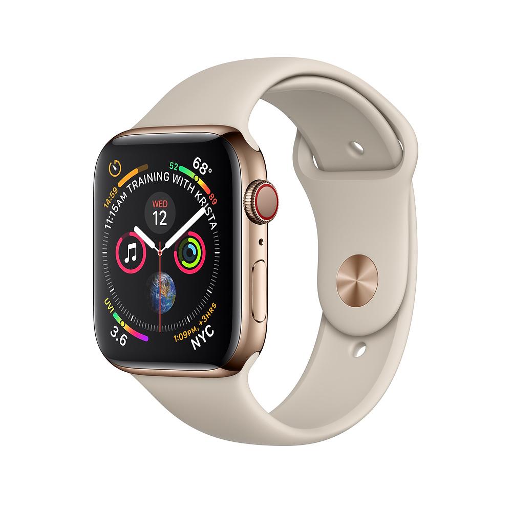 Умен часовник от Apple - Apple Watch Series 4, 44mm Gold Stainless Steel Case with Stone Sport Band, GPS + Cellular | JAR Computers Умен часовник от Apple - Apple Watch Series 4, 44mm Gold Stainless Steel Case with Stone Sport Band, GPS + Cellular