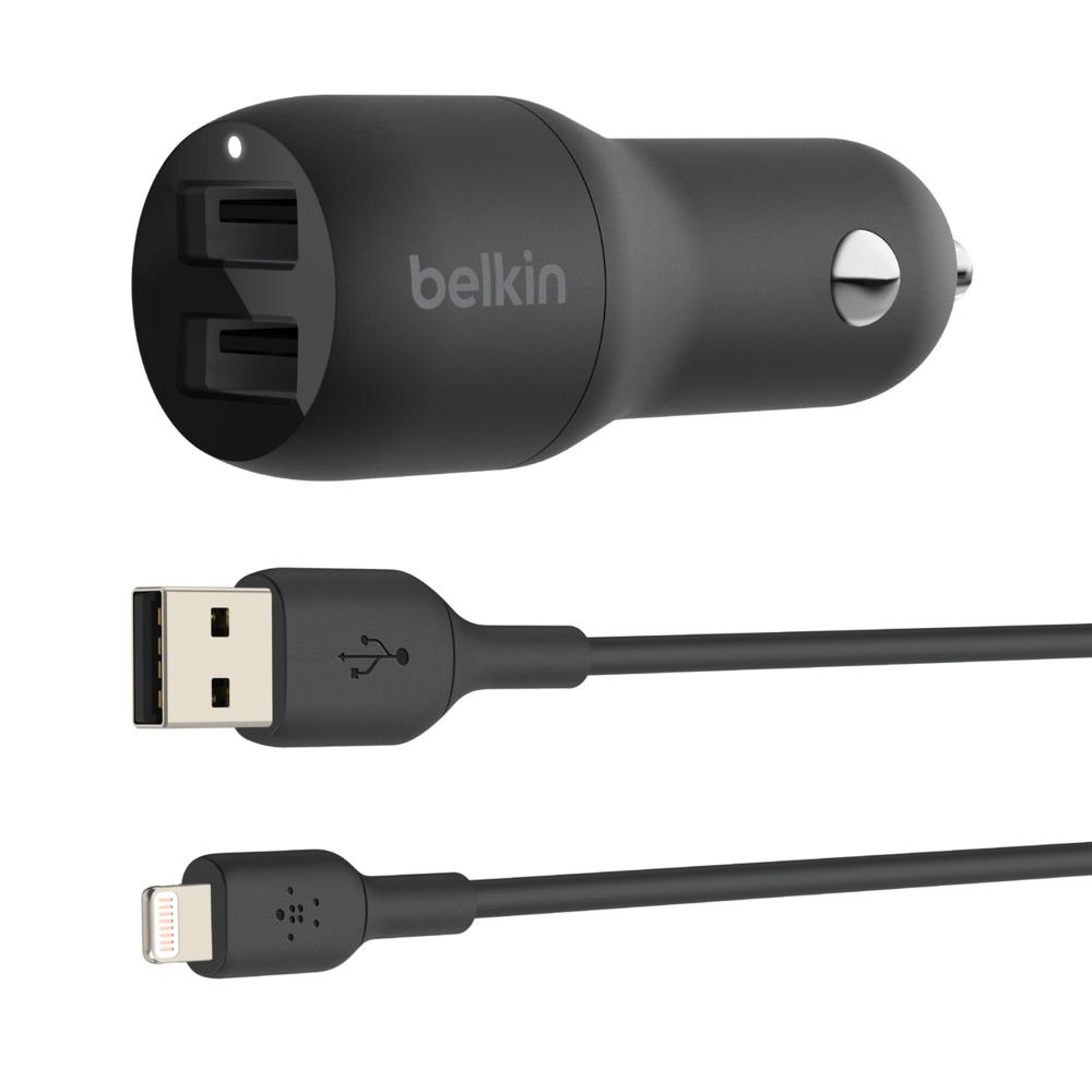 Belkin BOOST CHARGE Car Charger Dual USB-A 24W + USB-A to Lightning Cable - Black | JAR Computers Belkin BOOST CHARGE Car Charger Dual USB-A 24W + USB-A to Lightning Cable - Black