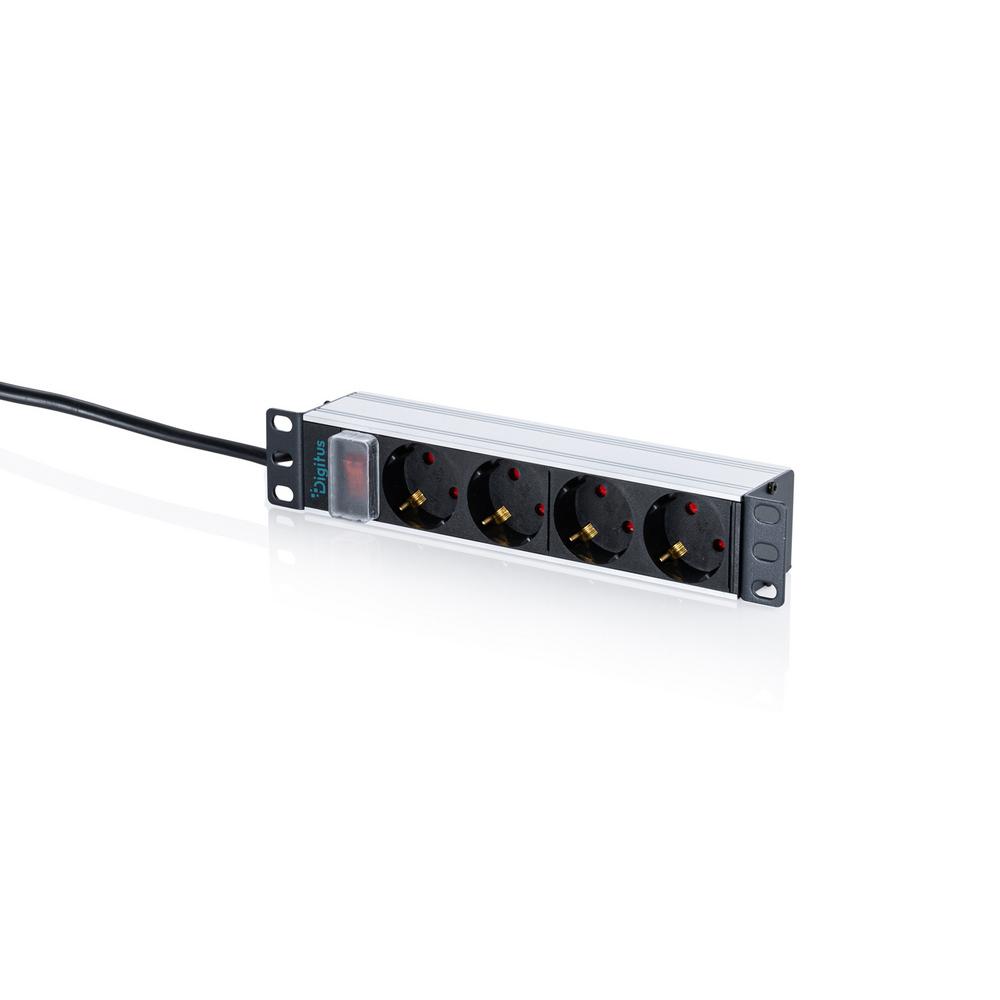 DIGITUS DN-95418-S :: Разклонител PDU за 10" шкаф, 4 гнезда, с ключ, алуминиев, 1U, 16A, 2.0 м
