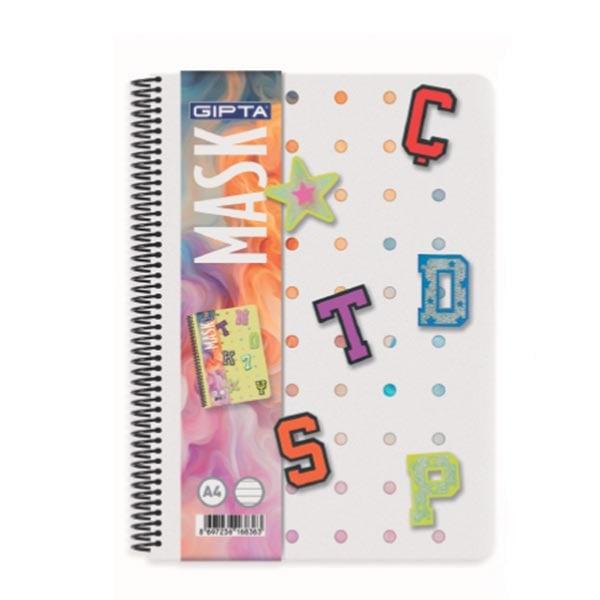 Gipta Тетрадка Mask, A4, бяла хартия, широки редове, PP корица, със спирала, 72 листа