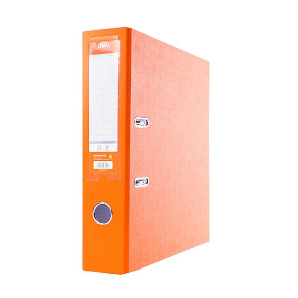 Класьор Deli, РР, A4, 75 мм, метален кант, сменяем етикет, оранжев | JAR Computers Класьор Deli, РР, A4, 75 мм, метален кант, сменяем етикет, оранжев
