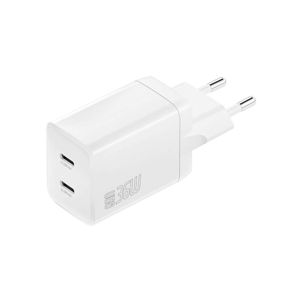 Захранване за ел. мрежа с 2xUSB-C PD изходи с технология за бързо зареждане (бял) - 4smarts GaN 2C Wall Charger Dual USB-C 36W | JAR Computers Захранване за ел. мрежа с 2xUSB-C PD изходи с технология за бързо зареждане (бял) - 4smarts GaN 2C Wall Charger Dual USB-C 36W
