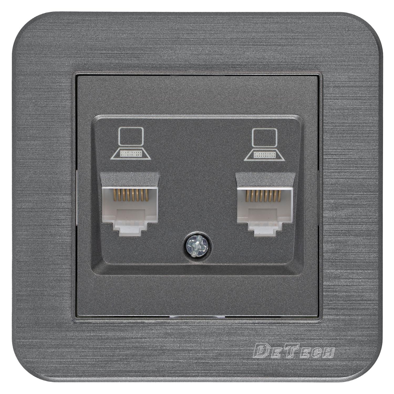 Двойна розетка за компютър DeTech DE-9223-62, RJ45, Cat5E, За вграждане, IP20, Сив - 75066 | JAR Computers Двойна розетка за компютър DeTech DE-9223-62, RJ45, Cat5E, За вграждане, IP20, Сив - 75066