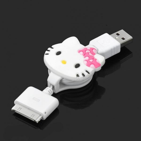 Hello Kitty USB разтягащ се кабел за iPhone, iPad и iPod | JAR Computers Hello Kitty USB разтягащ се кабел за iPhone, iPad и iPod