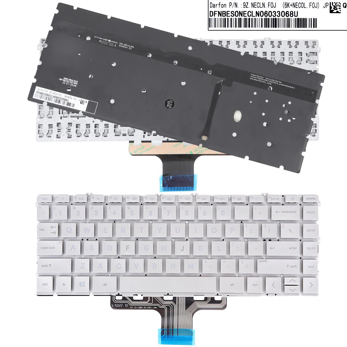Клавиатура за лаптоп HP Pavilion X360 14-DV 14-DW Сребриста Без Рамка (Малък Ентър) с Подсветка / Silver Without Frame US With Backlit | JAR Computers Клавиатура за лаптоп HP Pavilion X360 14-DV 14-DW Сребриста Без Рамка (Малък Ентър) с Подсветка / Silver Without Frame US With Backlit