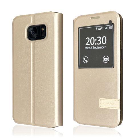 Кожен калъф с отвор за Samsung Galaxy S7 - USAMS Book Case Mugs Serie (златист) | JAR Computers Кожен калъф с отвор за Samsung Galaxy S7 - USAMS Book Case Mugs Serie (златист)