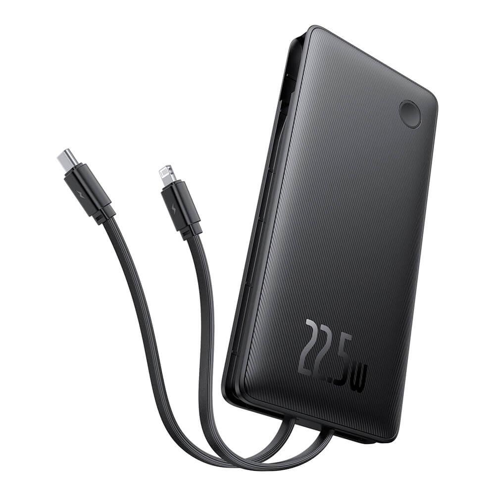 Външна батерия с вградени USB-C и Lightning кабели и USB-C, USB-A портове и технология за бързо зареждане - Baseus Airpow Lite Fast Charging Power Bank 22.5W 10000 mAh (P10067501123-00) (черен) | JAR Computers Външна батерия с вградени USB-C и Lightning кабели и USB-C, USB-A портове и технология за бързо зареждане - Baseus Airpow Lite Fast Charging Power Bank 22.5W 10000 mAh (P10067501123-00) (черен)