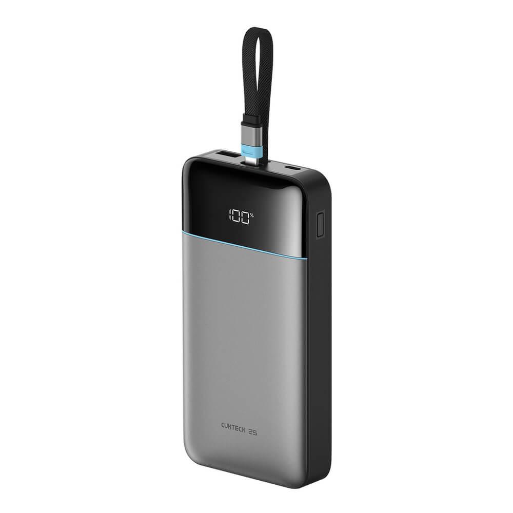 Външна батерия с вграден USB-C кабел, USB-C и USB-A портове и технология за бързо зареждане - Cuktech LPB252N Power Bank 120W 25000 mAh with Built-in USB-C Cable (сив) | JAR Computers Външна батерия с вграден USB-C кабел, USB-C и USB-A портове и технология за бързо зареждане - Cuktech LPB252N Power Bank 120W 25000 mAh with Built-in USB-C Cable (сив)