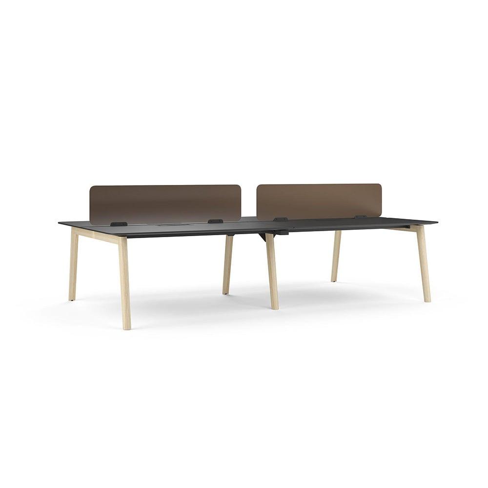 Бюра Narbutas Nova Wood, работна двойка, 1400 х 700 х 740 mm, ПДЧ 25 mm, HPL черен плот, крака светъл ясен