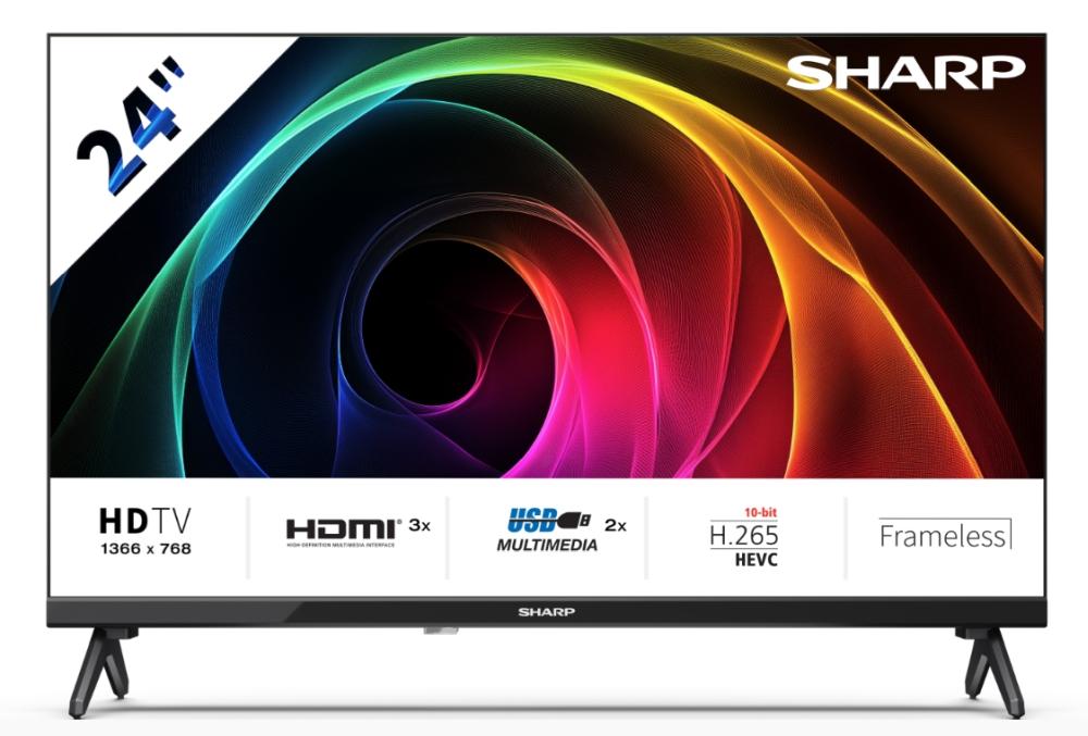 Sharp 24HA1205E, 24" LED HD 1366x768 Frameless, 100 000:1, DVB-T/T2/C/S/S2, Active Motion 100, Speaker 2x3W, Dolby Digital, CI+, 3xHDMI (ARC/CEC), 2xUSB, LAN, Video/Audio input (3 x RCA), Hotel Mode, E, 2 pole Stand | JAR Computers Sharp 24HA1205E, 24" LED HD 1366x768 Frameless, 100 000:1, DVB-T/T2/C/S/S2, Active Motion 100, Speaker 2x3W, Dolby Digital, CI+, 3xHDMI (ARC/CEC), 2xUSB, LAN, Video/Audio input (3 x RCA), Hotel Mode, E, 2 pole Stand