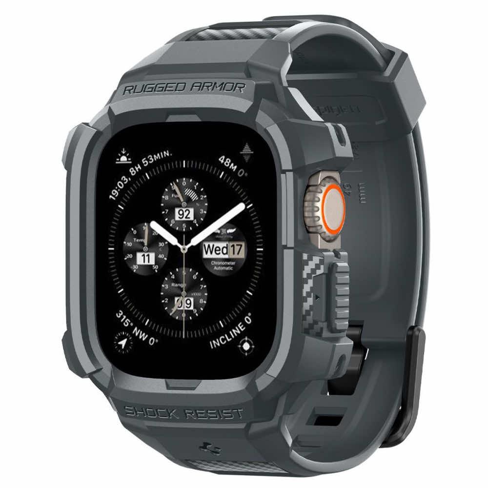 Удароустойчив TPU кейс с вградена каишка за Apple Watch Ultra, Ultra 2 49мм - Spigen Rugged Armor Case Pro (тъмносив) | JAR Computers Удароустойчив TPU кейс с вградена каишка за Apple Watch Ultra, Ultra 2 49мм - Spigen Rugged Armor Case Pro (тъмносив)