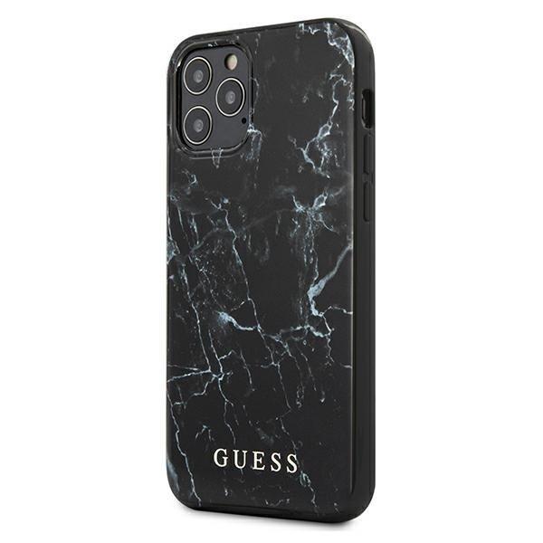 Дизайнерски кейс с висока защита за iPhone 12 Pro Max - Guess Marble Case (черен) | JAR Computers Дизайнерски кейс с висока защита за iPhone 12 Pro Max - Guess Marble Case (черен)