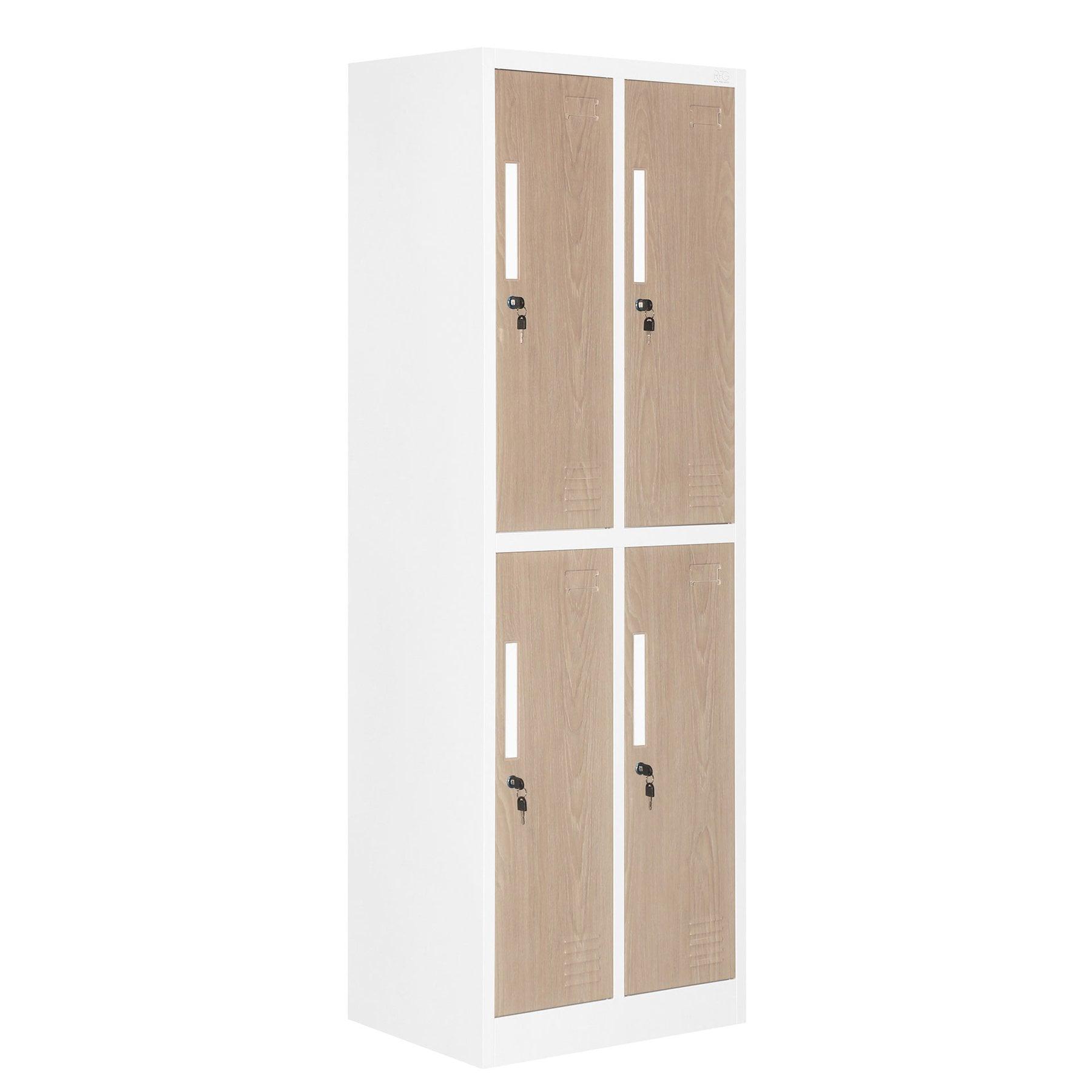 Гардероб RFG, двоен, метален, с 4 врати, 600 х 450 х 1850 mm, кехлибарен дъб и бяло
