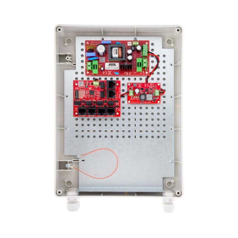 Комплект суич 5 PoE ports, 1 UpLink port и захранване с UPS функция 12V / 7Ah - ATTE Power IPUPS-5-11-XL2 | JAR Computers Комплект суич 5 PoE ports, 1 UpLink port и захранване с UPS функция 12V / 7Ah - ATTE Power IPUPS-5-11-XL2