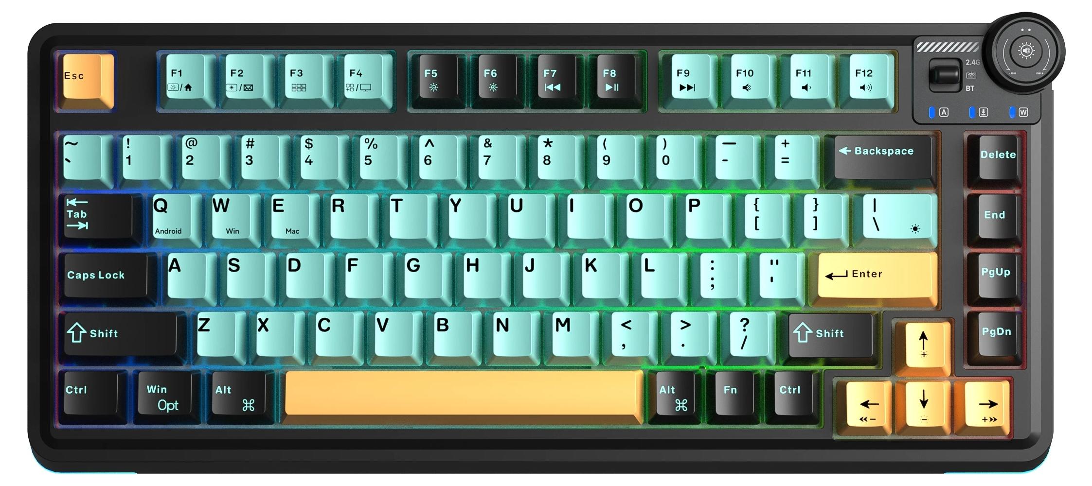 Механична клавиатура Aula - AU75, безжична, Bloomfield Linear, RGB, Turmeric yellow | JAR Computers Механична клавиатура Aula - AU75, безжична, Bloomfield Linear, RGB, Turmeric yellow