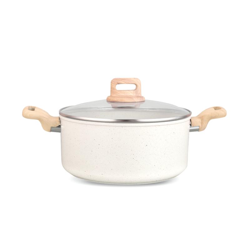 Тенджера Voltz Nice OV54418E24D, 24x15 см, 6.5 л, Мраморно покритие, Индукция, Кремав меланж