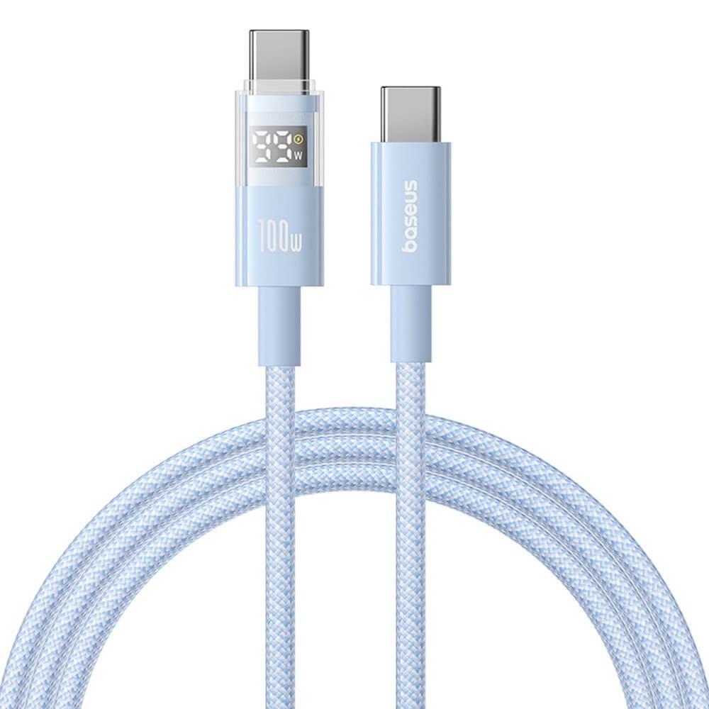 Здрав кабел с въжена оплетка за бързо зареждане за устройства с USB-C порт - Baseus Digital Display 2 USB-C to USB-C Cable 100W (P10382702311-01) (200 см) (син) | JAR Computers Здрав кабел с въжена оплетка за бързо зареждане за устройства с USB-C порт - Baseus Digital Display 2 USB-C to USB-C Cable 100W (P10382702311-01) (200 см) (син)