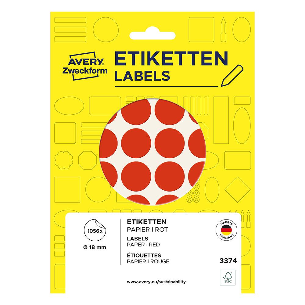 Самоз. кръгчета Avery ф18 червен 1056бр