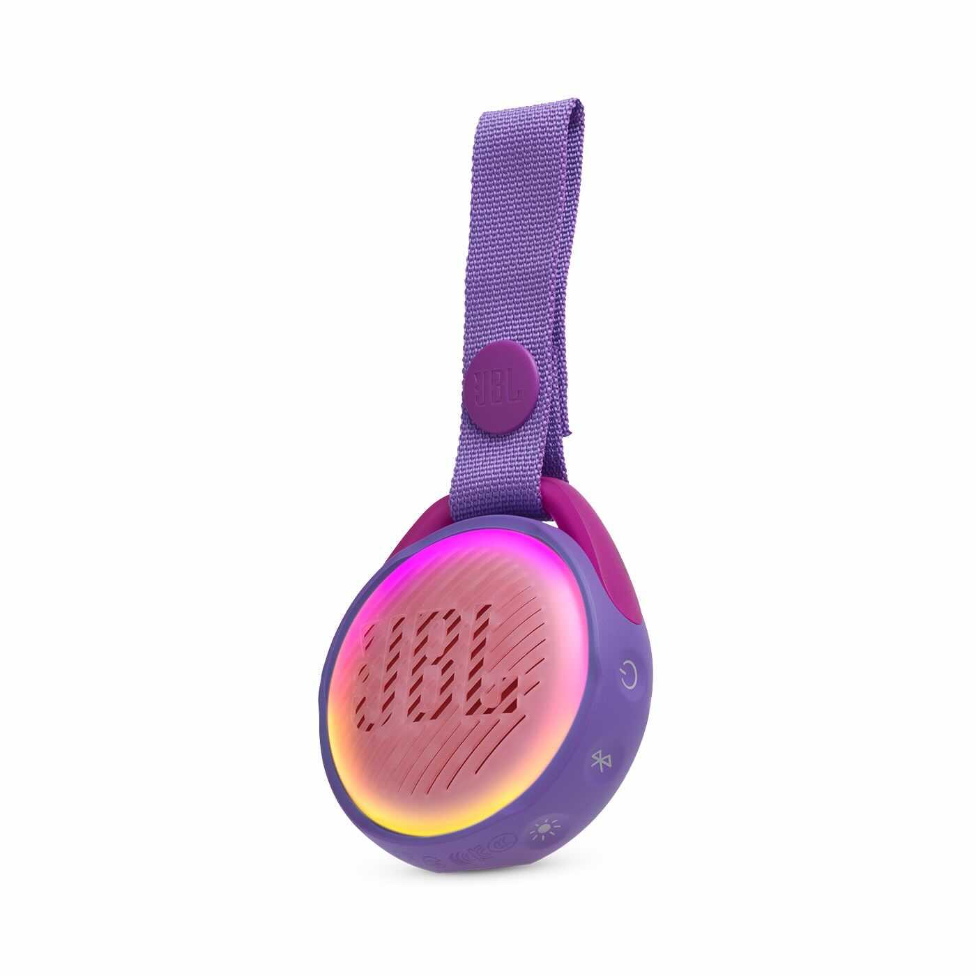 Водоустойчив безжичен портативен спийкър с каишка и микрофон - JBL JR POP (лилав) | JAR Computers Водоустойчив безжичен портативен спийкър с каишка и микрофон - JBL JR POP (лилав)