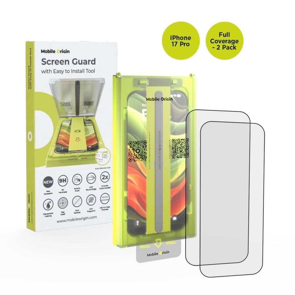 2 броя калени стъклени защитни покрития за дисплея на iPhone 17 Pro - Mobile Origin Screen Guard Full Cover Tempered Glass With Applicator 2 Pack (черен-прозрачен) | JAR Computers 2 броя калени стъклени защитни покрития за дисплея на iPhone 17 Pro - Mobile Origin Screen Guard Full Cover Tempered Glass With Applicator 2 Pack (черен-прозрачен)