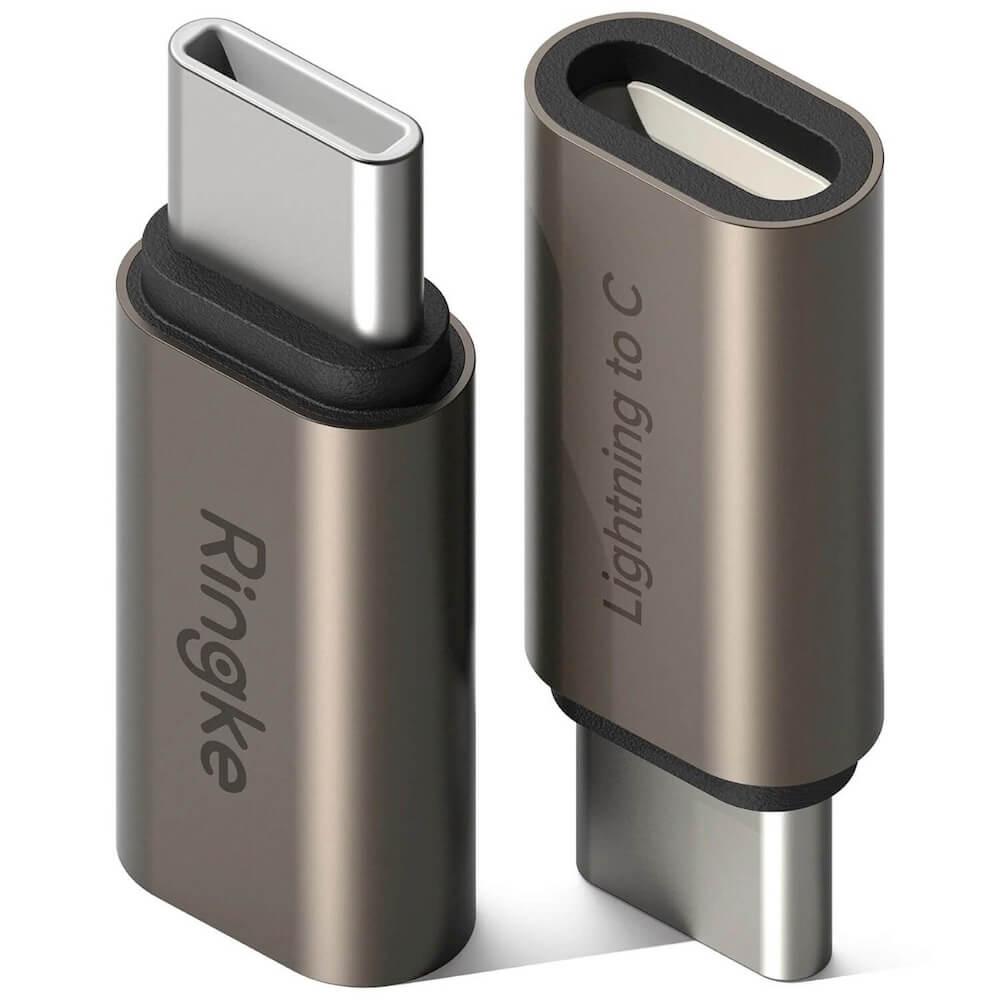 Алуминиев Lightning адаптер за MacBook и устройства с USB-C порт - Ringke USB-C Male to Lightning Female Adapter (2 броя) (gunmetal) | JAR Computers Алуминиев Lightning адаптер за MacBook и устройства с USB-C порт - Ringke USB-C Male to Lightning Female Adapter (2 броя) (gunmetal)