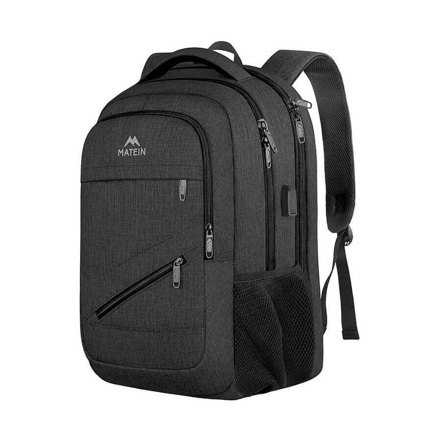 Matein Laptop Travel Backpack With USB-А 30L - стилна и качествена раница за преносими компютри до 17 инча (черен)