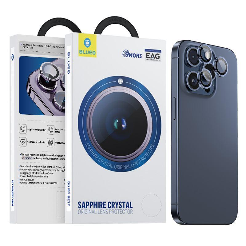 Предпазни сапфирени лещи за камерата на iPhone 15 Pro Max - Blueo Sapphire Crystal Stainless Steel Camera Lens Protector (син) | JAR Computers Предпазни сапфирени лещи за камерата на iPhone 15 Pro Max - Blueo Sapphire Crystal Stainless Steel Camera Lens Protector (син)