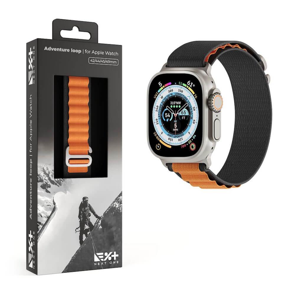 Текстилна каишка за Apple Watch 42мм, 44мм, 45мм, 46мм, Ultra, Ultra 2 49мм - Next One Adventure Loop (черен-оранжев) | JAR Computers Текстилна каишка за Apple Watch 42мм, 44мм, 45мм, 46мм, Ultra, Ultra 2 49мм - Next One Adventure Loop (черен-оранжев)