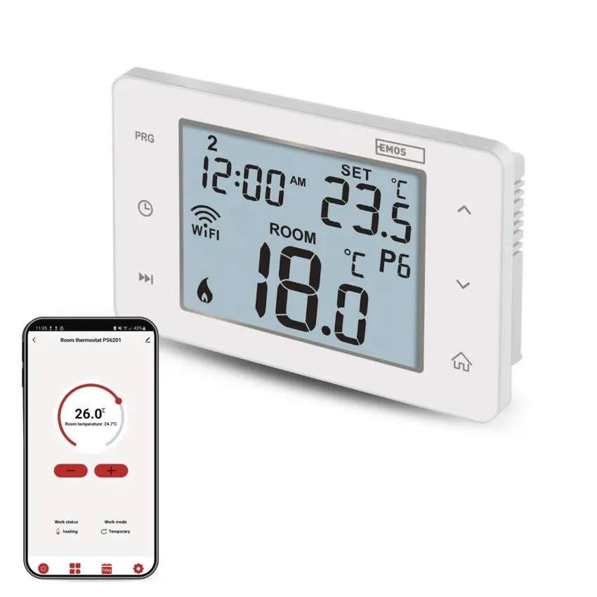 Термостат за отопление и охлаждане 5…35 °C с LCD дисплей 2A Wi-Fi GoSmart EMOS | JAR Computers Термостат за отопление и охлаждане 5…35 °C с LCD дисплей 2A Wi-Fi GoSmart EMOS