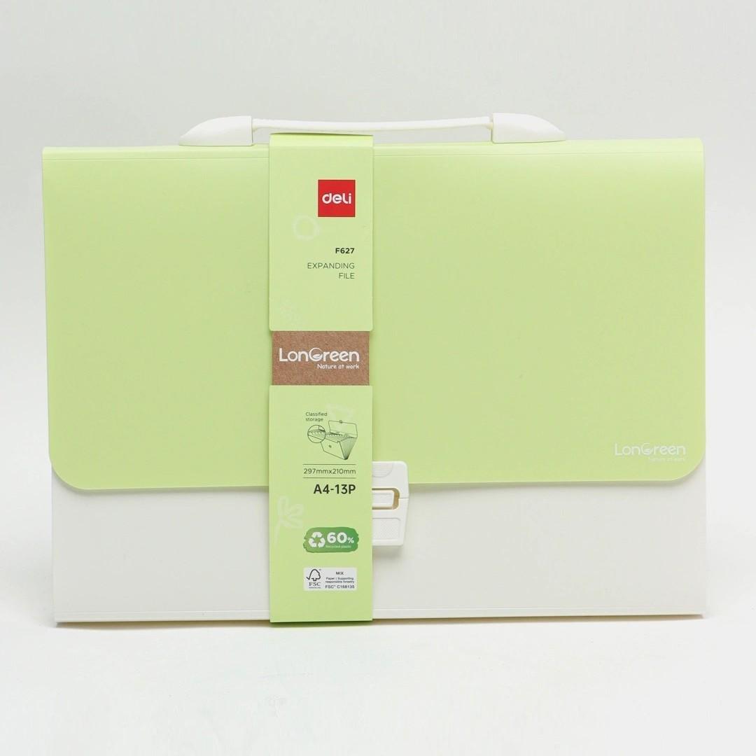 Чанта за документи Deli LonGreen, EF627, 13 отделения и индекси, PP, зелена | JAR Computers Чанта за документи Deli LonGreen, EF627, 13 отделения и индекси, PP, зелена