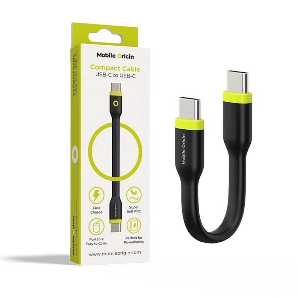Гъвкав кабел с бързо зареждане за устройства с USB-C - Mobile Origin Compact USB-C to USB-C Cable 60W (10 см) (черен) | JAR Computers Гъвкав кабел с бързо зареждане за устройства с USB-C - Mobile Origin Compact USB-C to USB-C Cable 60W (10 см) (черен)