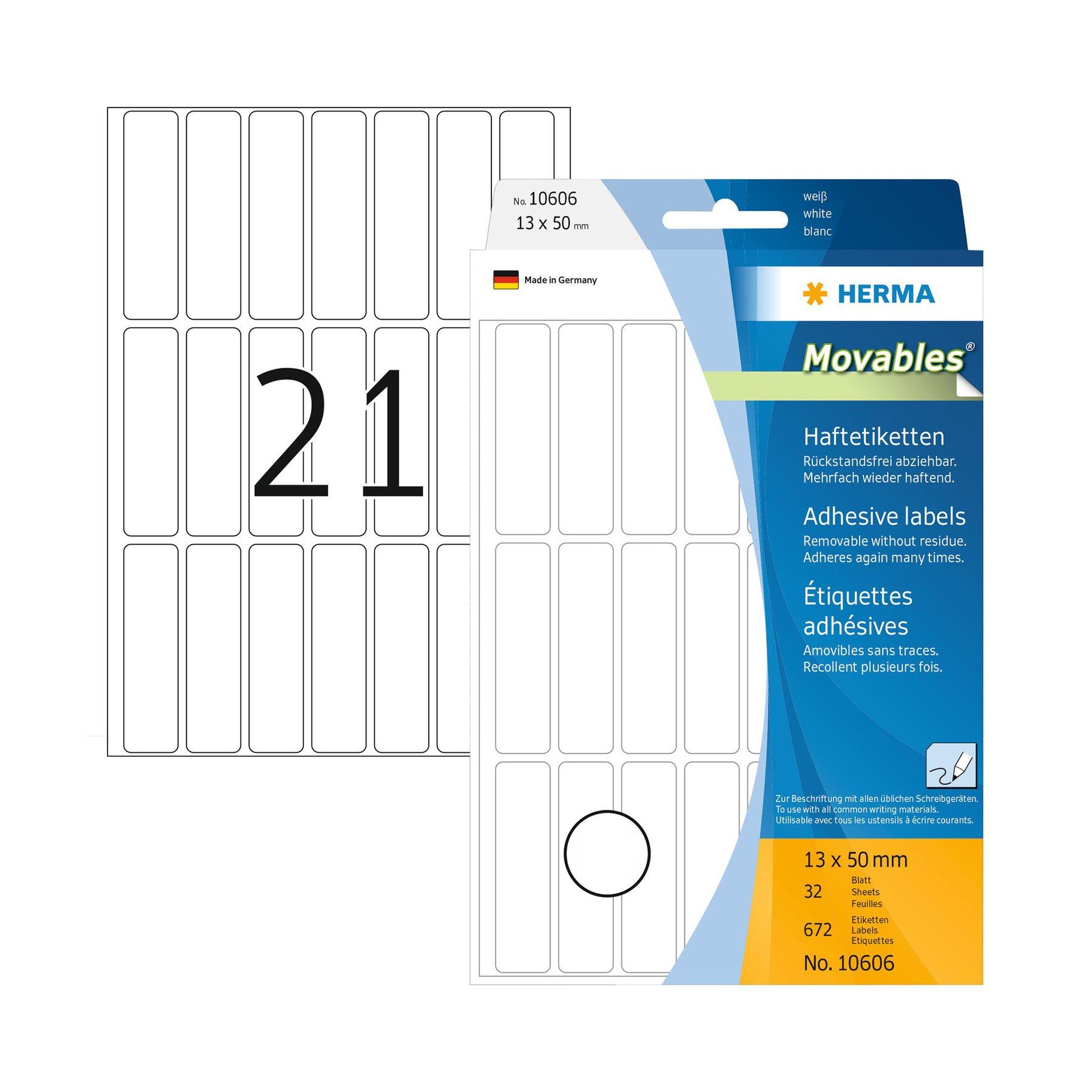 Herma Самозалепващи се етикети, за цени, 13 х 50 mm, бели, 672 броя, в кутия