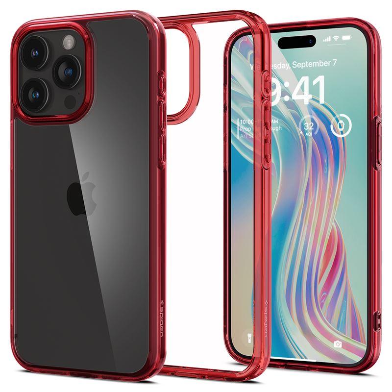 Хибриден кейс с висока степен на защита за iPhone 15 Pro Max - Spigen Ultra Hybrid Case (червен-прозрачен) | JAR Computers Хибриден кейс с висока степен на защита за iPhone 15 Pro Max - Spigen Ultra Hybrid Case (червен-прозрачен)